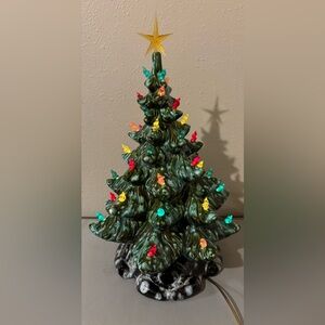 Vintage Ceramic Lighted Christmas Tree Multicolor Lights Star Topper Table Decor